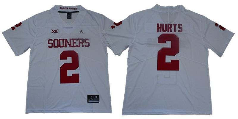 Men Oklahoma Sooners #2 Hurts Jordan White NCAA Jerseys->ncaa teams->NCAA Jersey